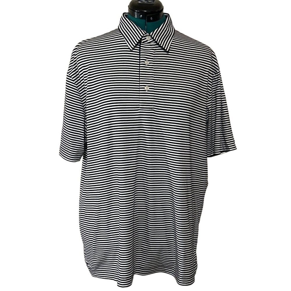 Cremieux Collection Polo Navy Striped Collared Shirt Cotton Men Size L (READ)